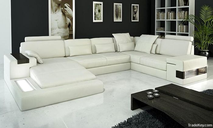 Illuminated corner units of the U-shaped combination leather sofa
