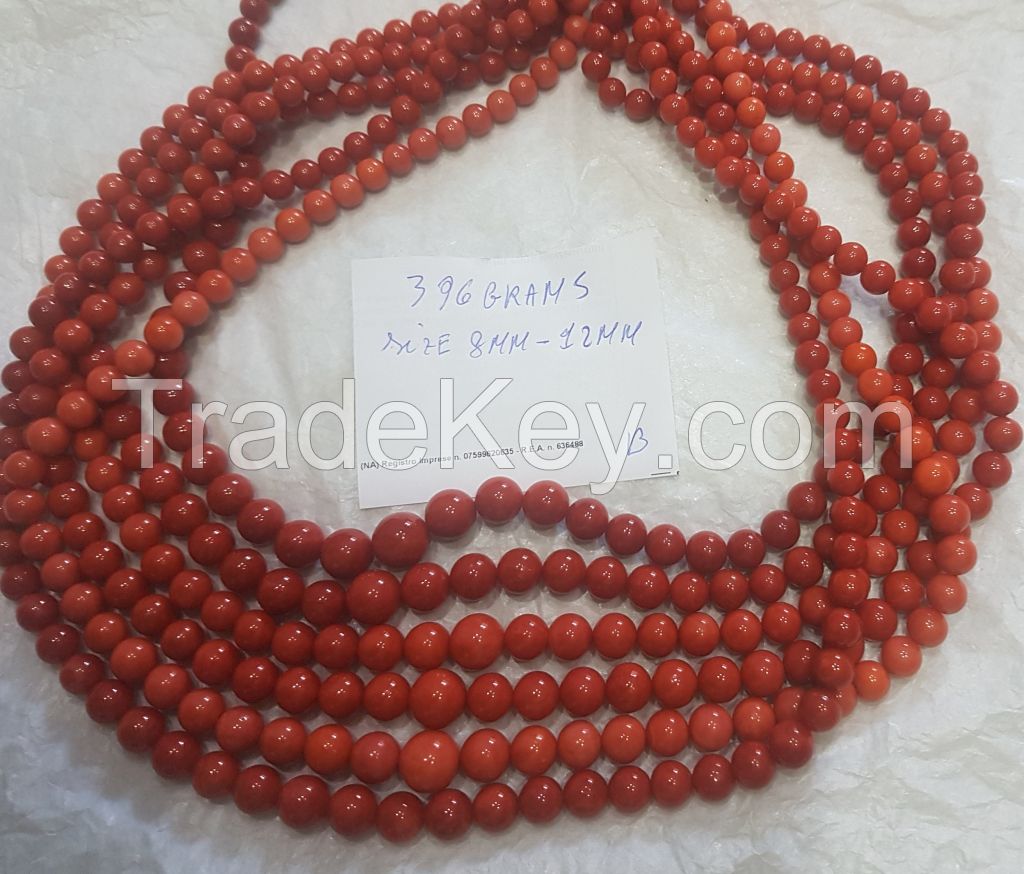 beads round red coral italy