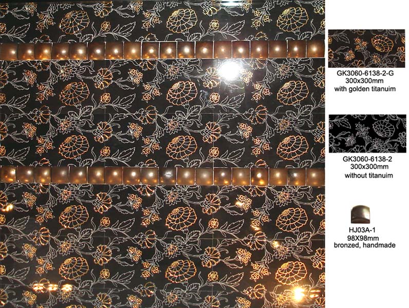 black with golden flower tiles for wall