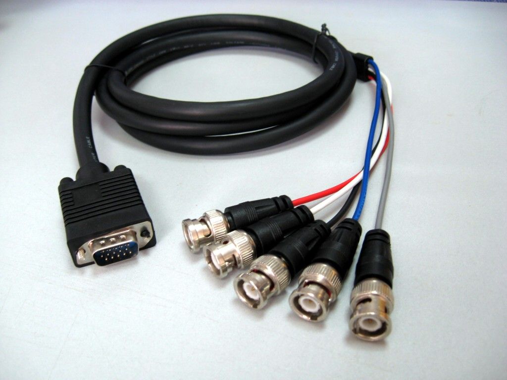 VGA 15Pin Male Breakout Cable to 8 BNC Female Cable