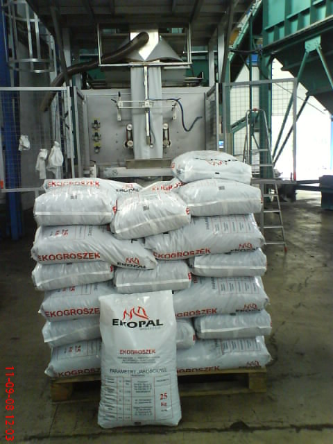 packaged wood pellets and hard coal