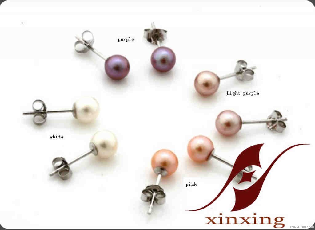 Stud earrings for 6-7mm Freshwater pearl jewelry