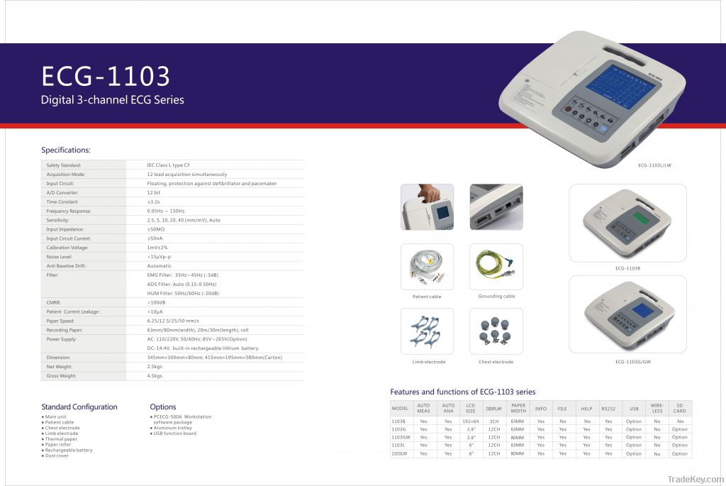 Three channel digital ECG machine