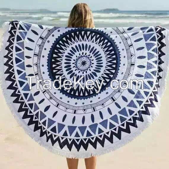 2016 new design 100% reactive printed round beach towel 