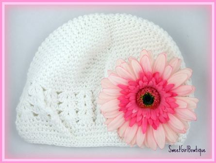 Crochet Beanie Girls Flower Hat