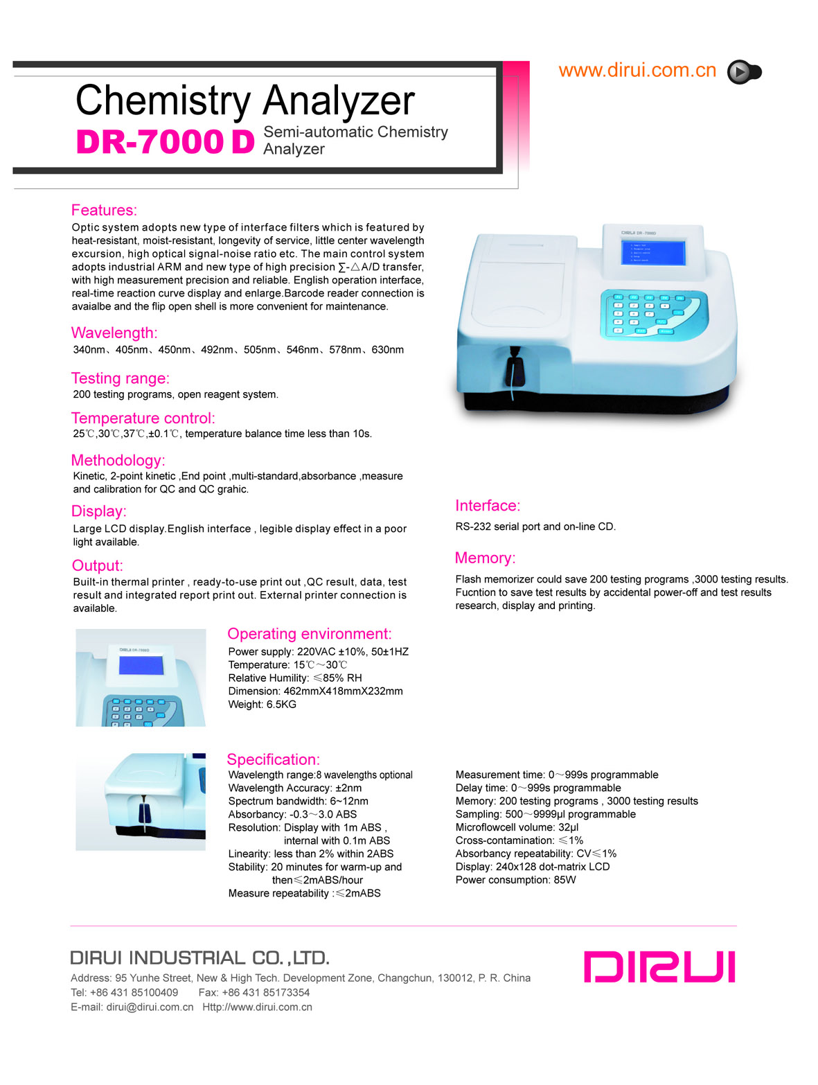 DR7000D Semi Automatic Chemistry Analyzer By Dirui Industrial Co Ltd