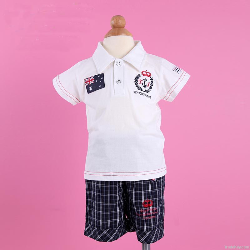 Fashion Summer Babies Boys Navy Lapel T-shirt + Pants