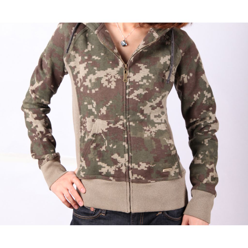 New Arrival Ladies hemp cotton Long sleeves Camouflage Hoodies Jackets W