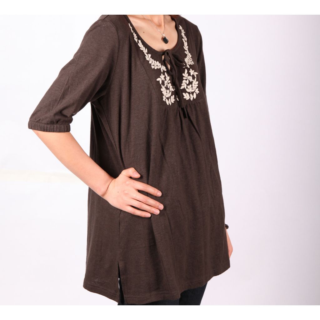 New Ladies dark hemp cotton embroidered tops U