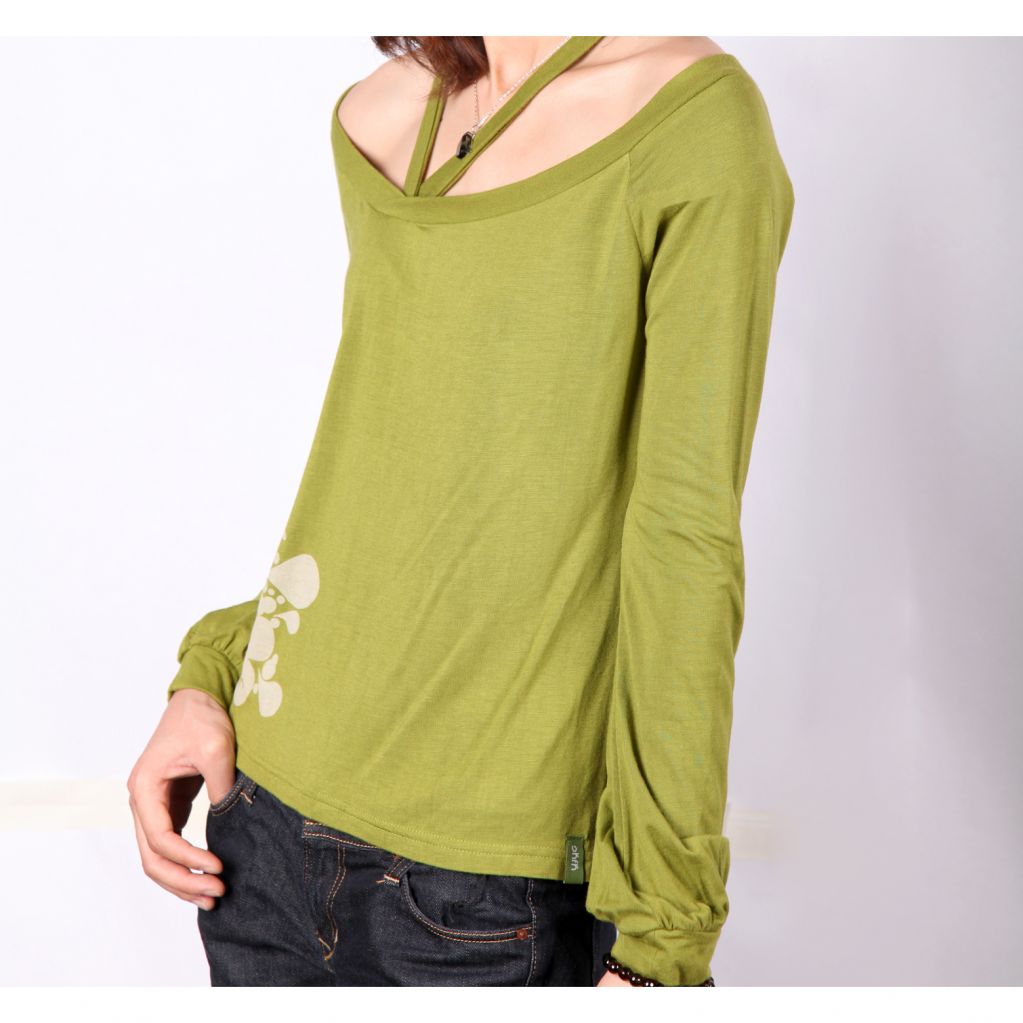 2013Hot  salesNew Arrival Green Longsleeves organic cotton tank tops G