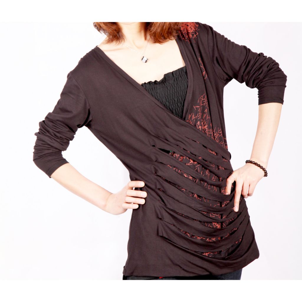 Sell New Girls dark coffee long-sleeves O-collar chiffon Tops adjustable size C