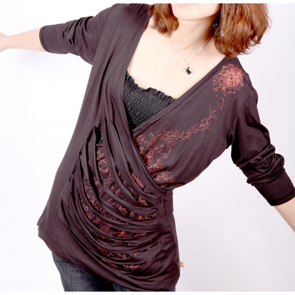 Sell New Girls dark coffee long-sleeves O-collar chiffon Tops adjustable size C