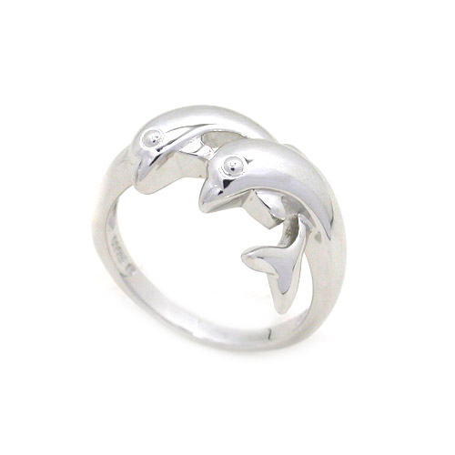 pliain silver double dolphin ring