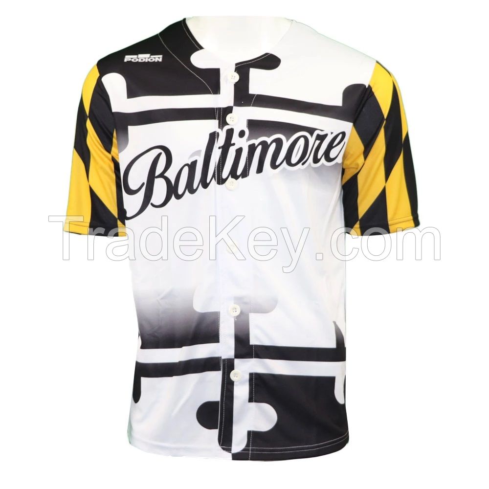 Wholesale 100% Polyester Short Sleeve Full Buttons Baseball Jersey Men Baseball Uniforms