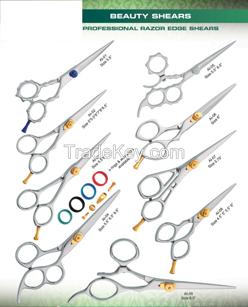 BEAUTY INSTRUMENTS High Quality Hair Cutting Scissor Barber Shear Stainless Steel and Razor Edge straight hair scissors