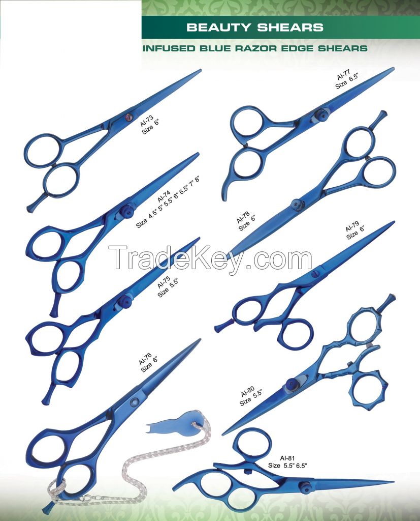 BEAUTY INSTRUMENTS High Quality Professional Infused Blue Razor Edge Shears