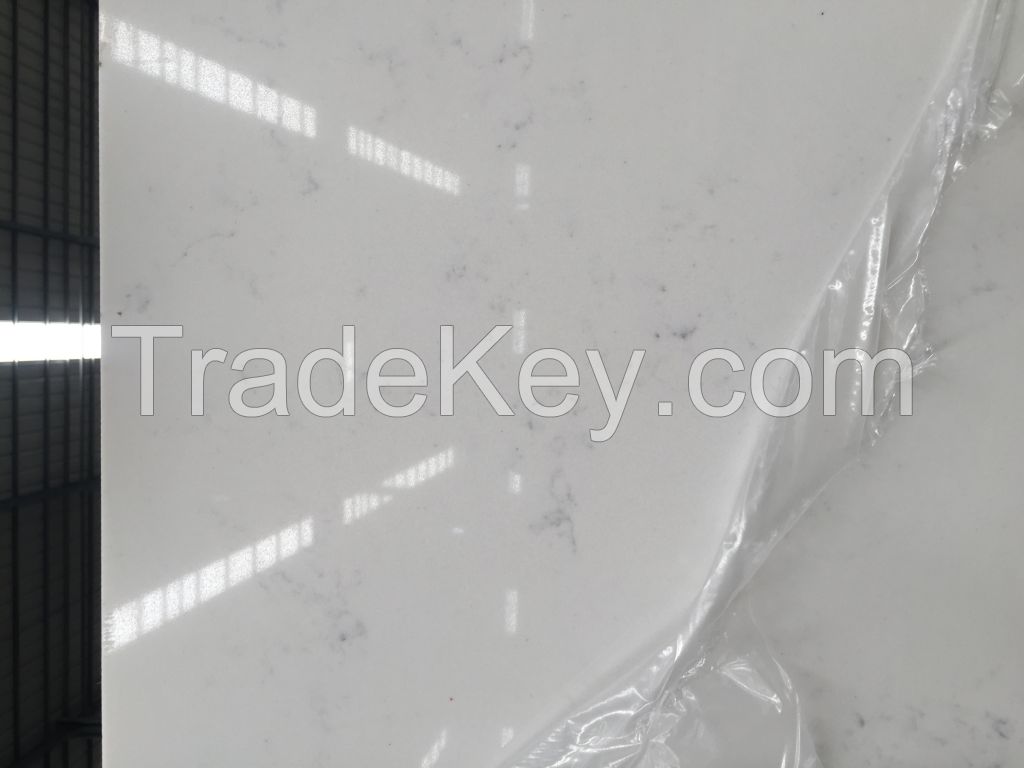 China Carrara White Quartz Big Slabs 