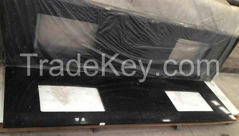 Chinese Crystal Black Quartz Countertops Vanity 