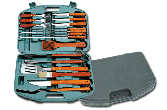 16pcs BBQ set with plastic case(wood handle)