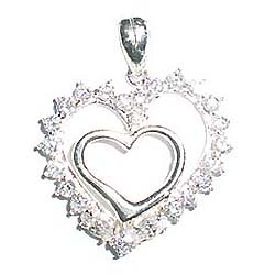 Double Heart CZ Sterling Silver Pendant