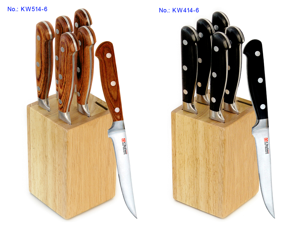 6pc-Steak knife set with block