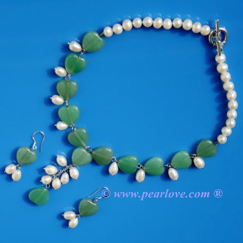 NS25 wholesale pearl heart jade jewelry set