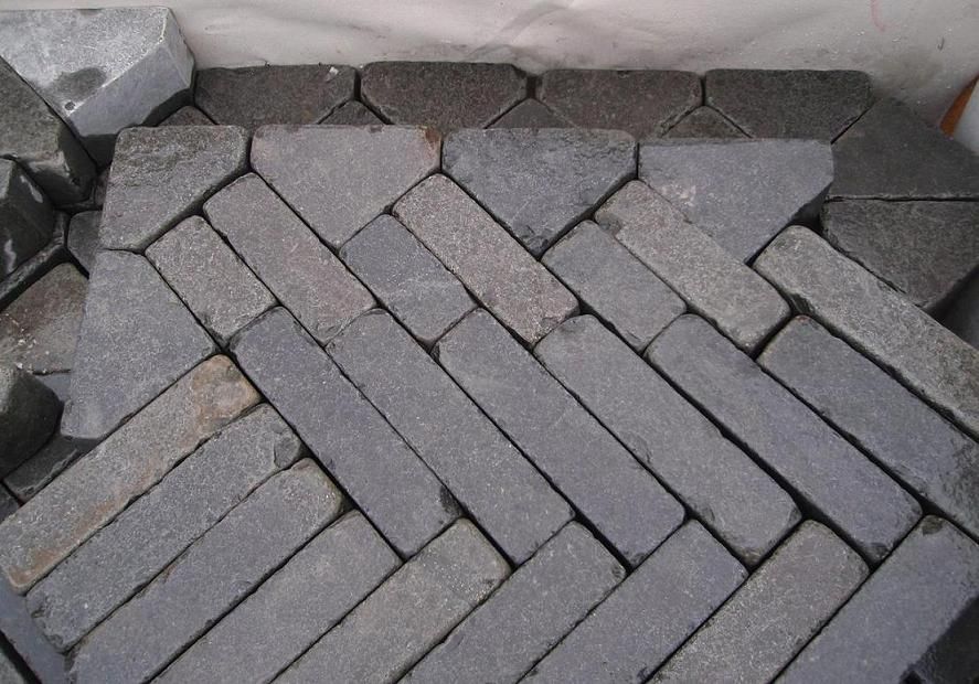 black basalt pavers, black basalt tumbled cobbles, basalt cubes