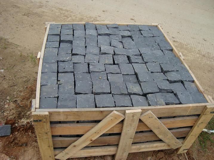 natural split black basalt cobble stone