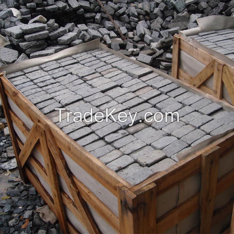 black basalt pavers, black basalt tumbled cobbles, basalt cubes