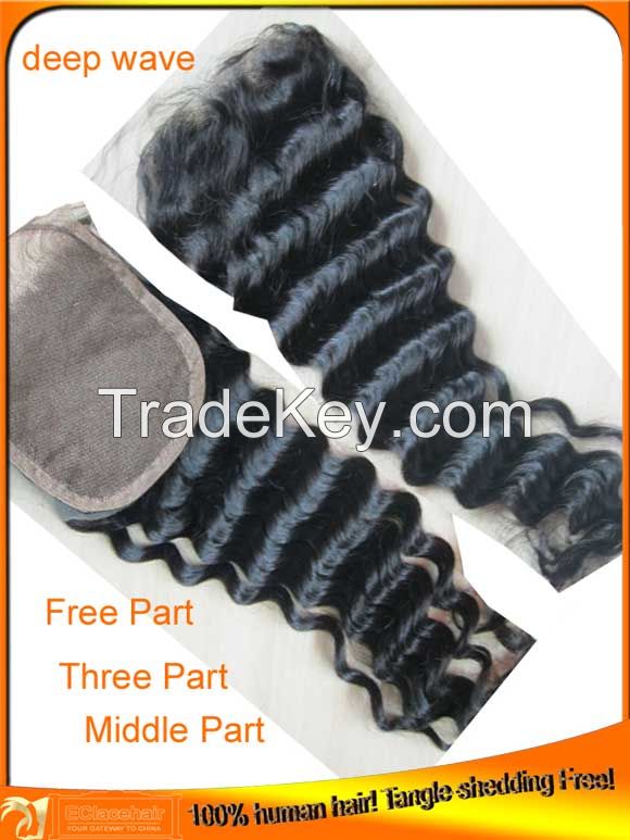 Indian Brazilian Virgin Human Hair Lace Top Closures in stock, wholesale price, hair company