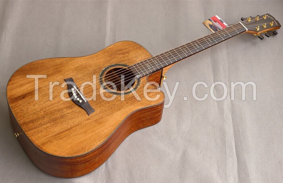 Solid mahogany wood top accoustic guitar natural color