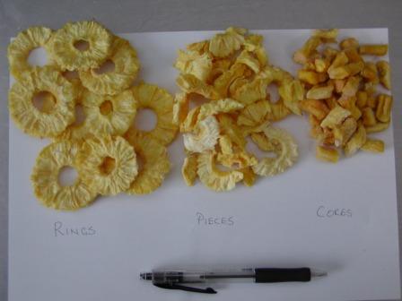 Dried pineapple rings wedges and cores