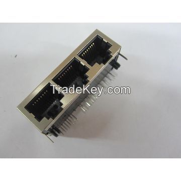 RJ45 Jacks, Side Entry Shield PCB Type 3 Ports, No EMI and LED