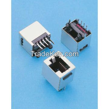 Top Entry CAT3 PCB Jack, 8P8C DIP Type, without Panel Stop (Shielded) Black Insulator