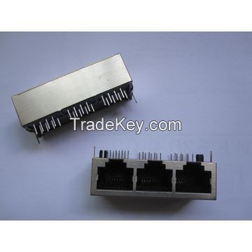 RJ45 Jacks, Side Entry Shield PCB Type 3 Ports, No EMI and LED