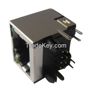 2 x 1 Port Stacked RJ45 Connectors with Transformer, LED Model and Lead-free Process