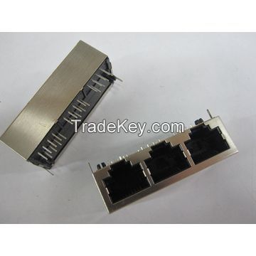 RJ45 Jacks, Side Entry Shield PCB Type 3 Ports, No EMI and LED