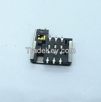 SIM card connector, normally close without post, 6P