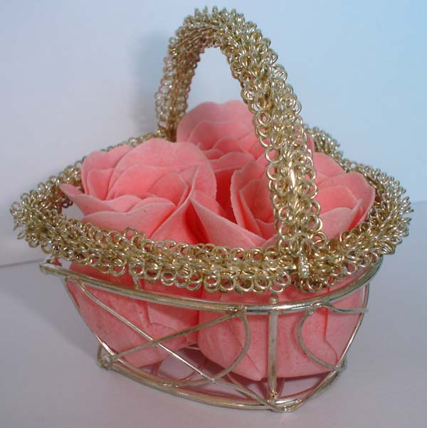 Soap Rose/flower In Heart Wire Mesh Basket