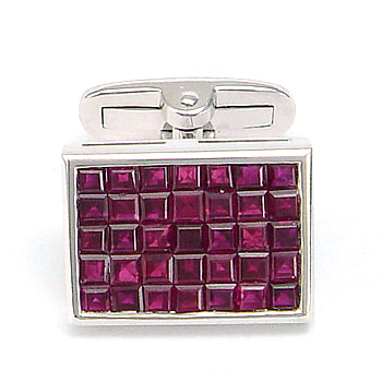 Square Ruby Cuff Links in Platinum Gold