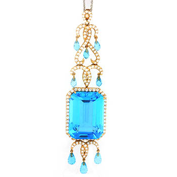 Fashion Swiss Blue Pendant in 18K Yellow Gold