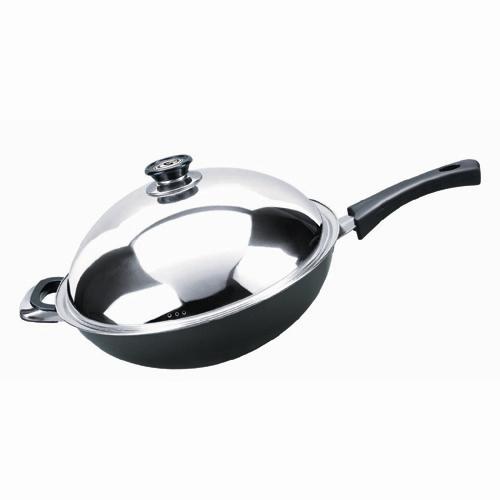 KITCHEN, COOKWARE, NONSTICK SINGLE HANDLE WOK WITH LID