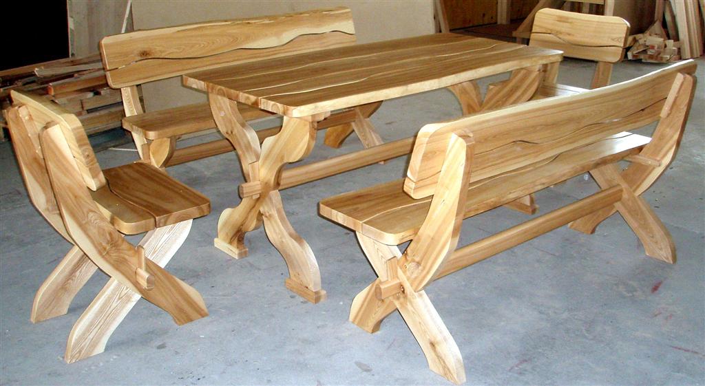 Outdoor table with benches and chairs