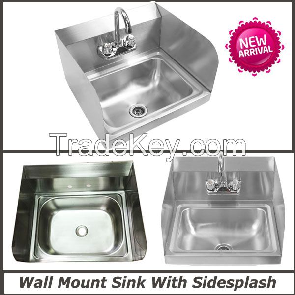 Commercial Stainless Steel Wall Mount Hand Washing Sink With SideSplash