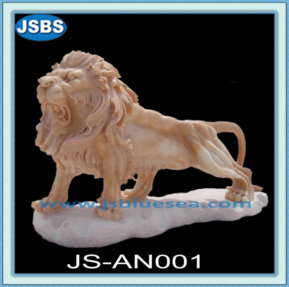 Garden Decorative Sunset Red Marble Carved Stone Lions Statues