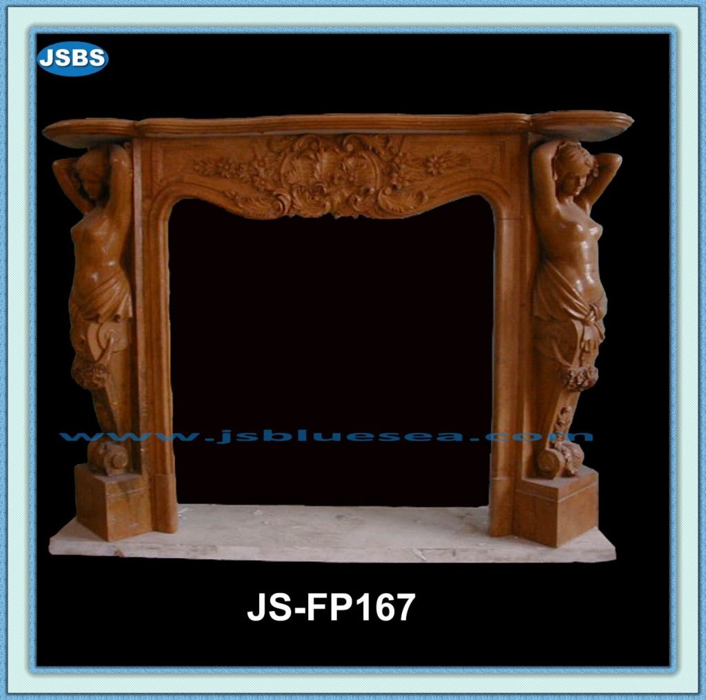 Red Stone Carved Inserts Decorative Fireplace With Nude Woman