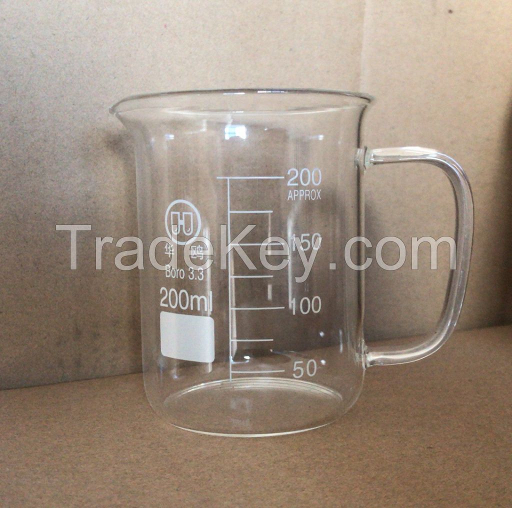 Glass beaker with hand
