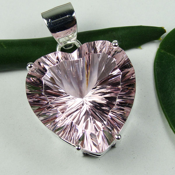 .925 sterling PINK QUARTZ GEMSTONE PENDANT 1.5"