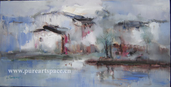 china oil painting - southern Chinese riverside town