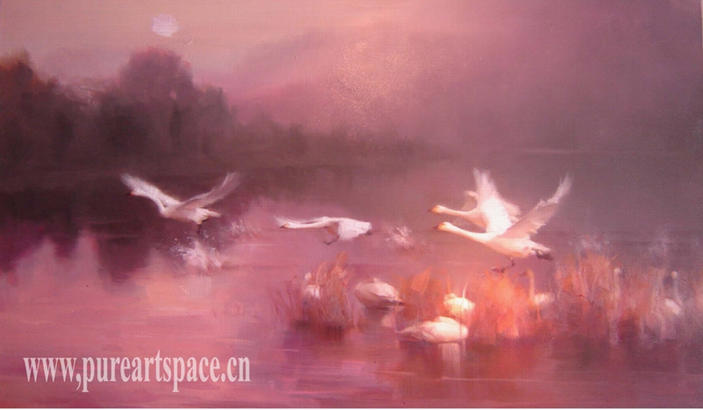 oil painting - flying swan